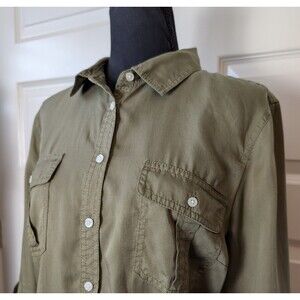 NWOT Talbots Size XL Petite Utility Blouse Roll Tab Sleeves Lyocell Safari